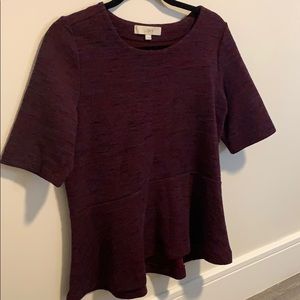 Burgundy and sky blue peplum top from loft.